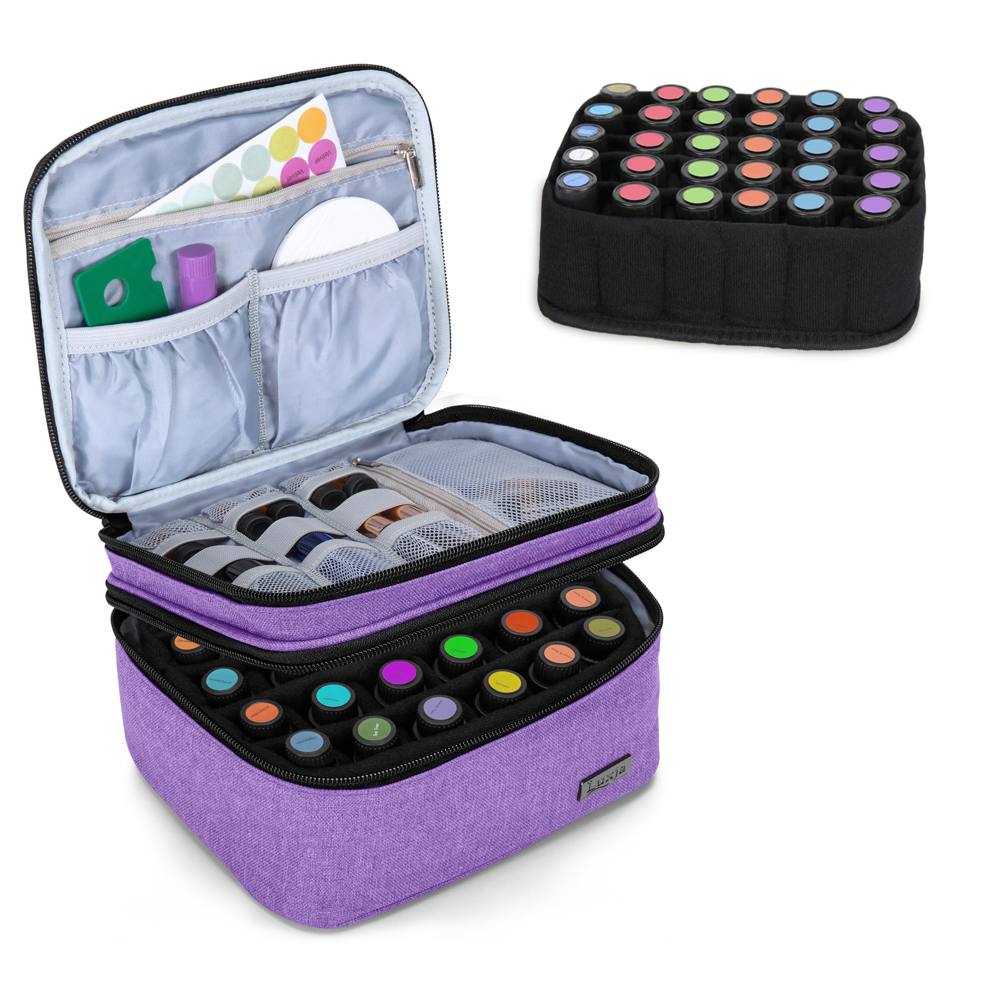 LUXJA Essential Oil Carrying Case – Holds 30 Bottles (5ml-30ml) Purple | Double Layer Organizer