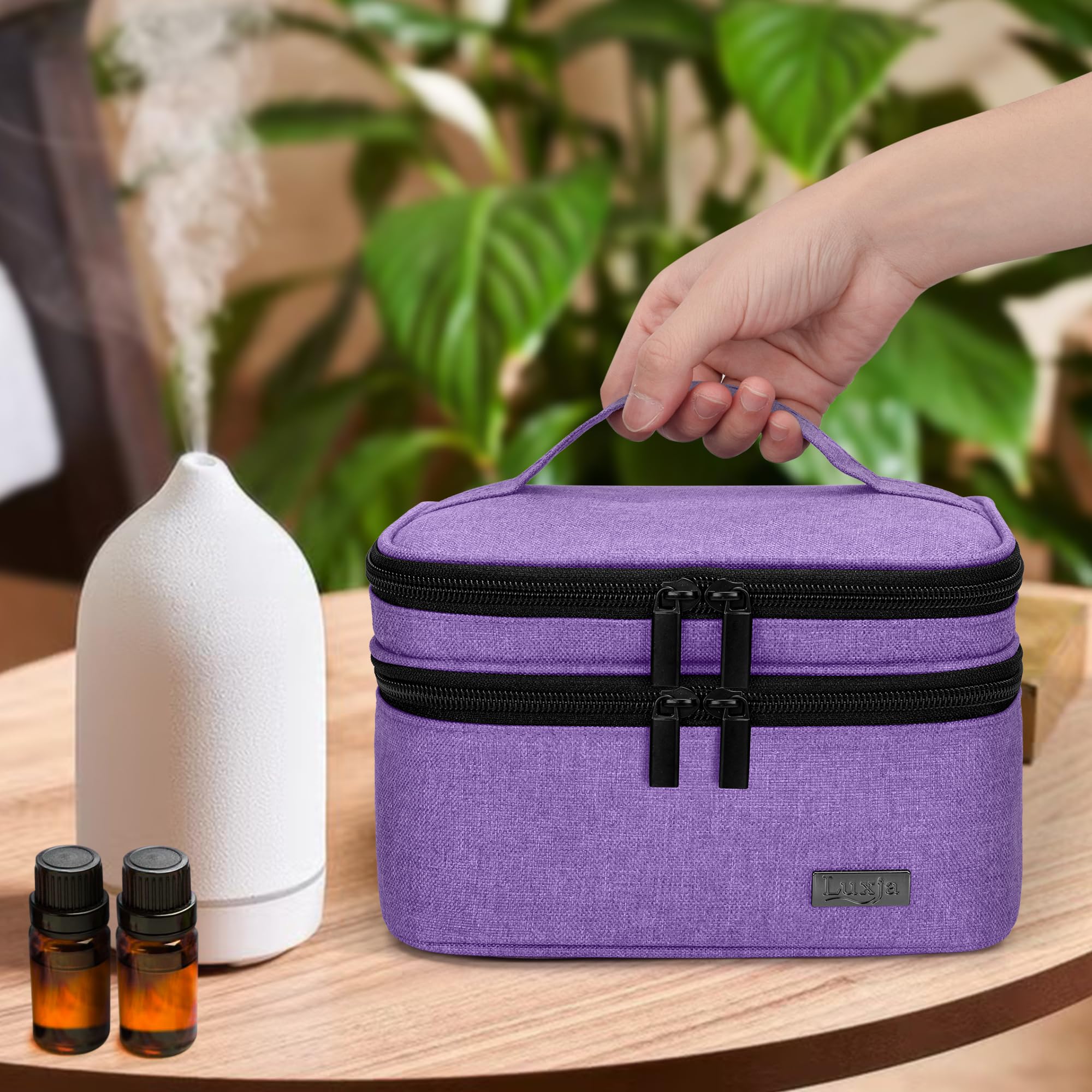 LUXJA Essential Oil Carrying Case – Holds 30 Bottles (5ml-30ml) Purple | Double Layer Organizer