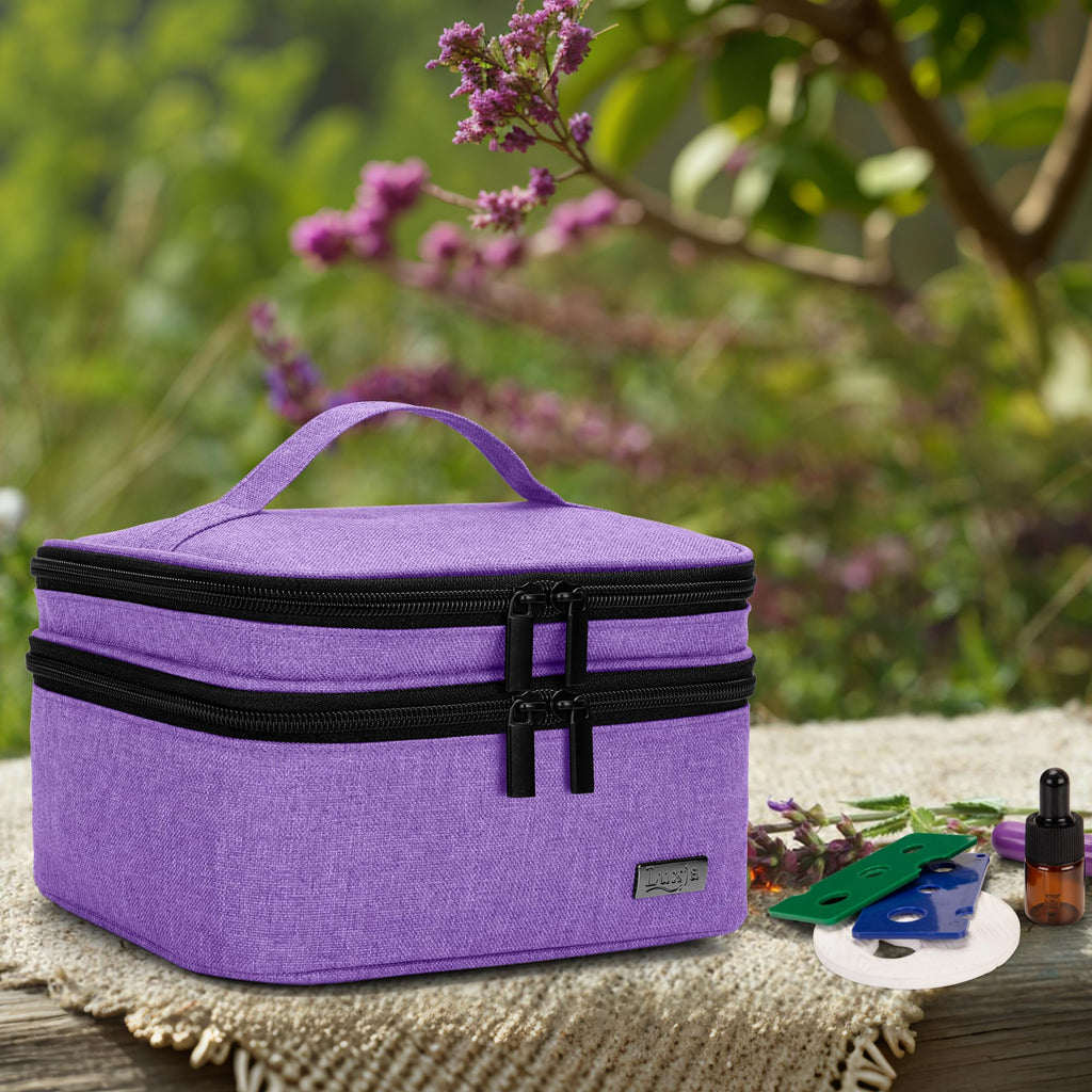 LUXJA Essential Oil Carrying Case – Holds 30 Bottles (5ml-30ml) Purple | Double Layer Organizer