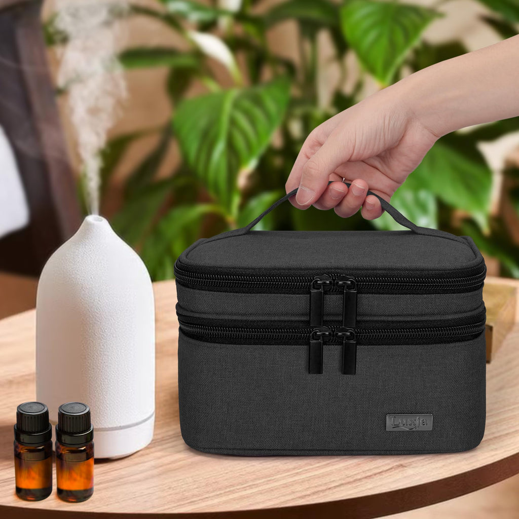LUXJA Essential Oil Carrying Case - Holds 30 Bottles (5ml-30ml), Double-Layer Organizer, Black (Bag Only)