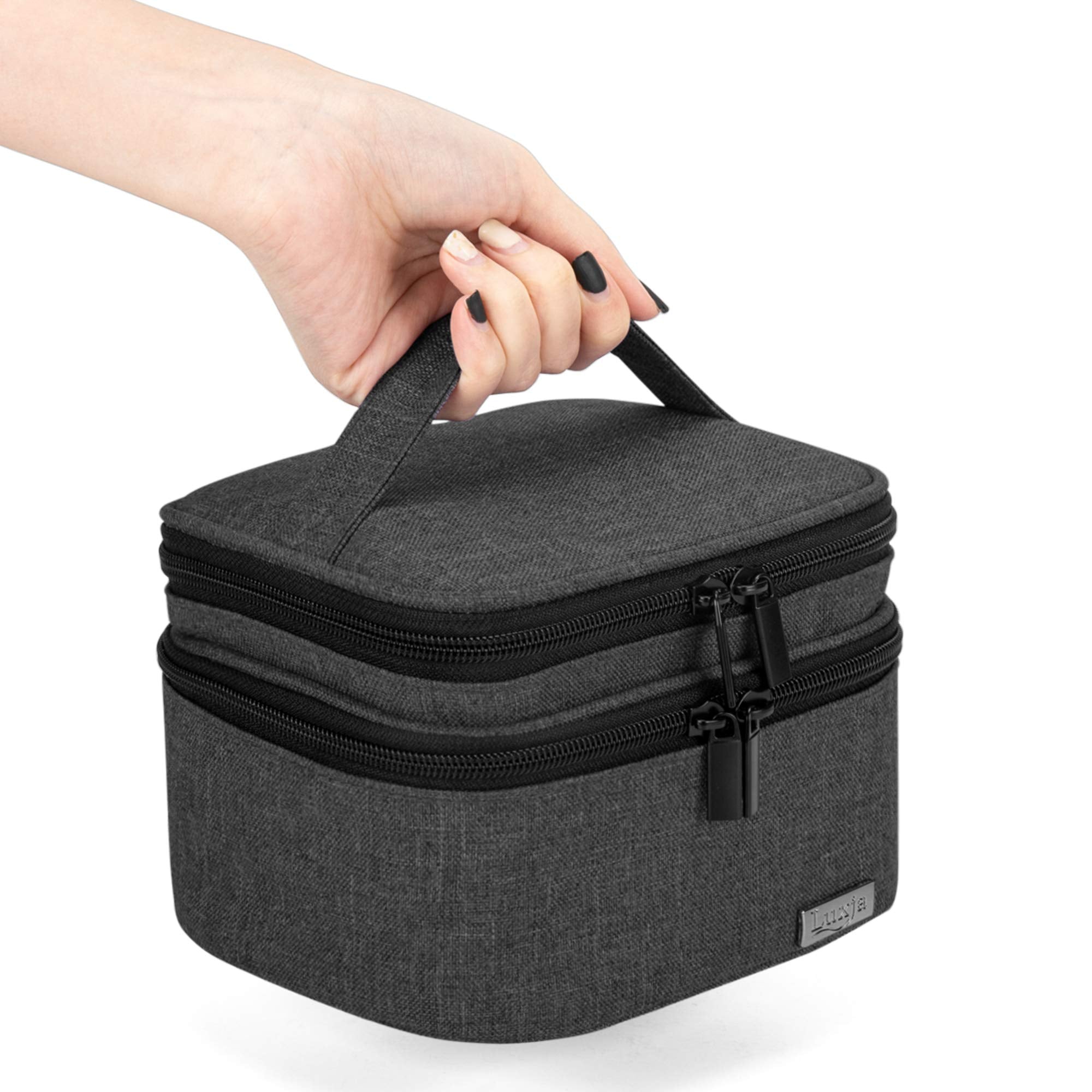 LUXJA Essential Oils Bag - Holds 20 Bottles (5–30 ml), Fits Rollers | Double-Layer Organizer | Black