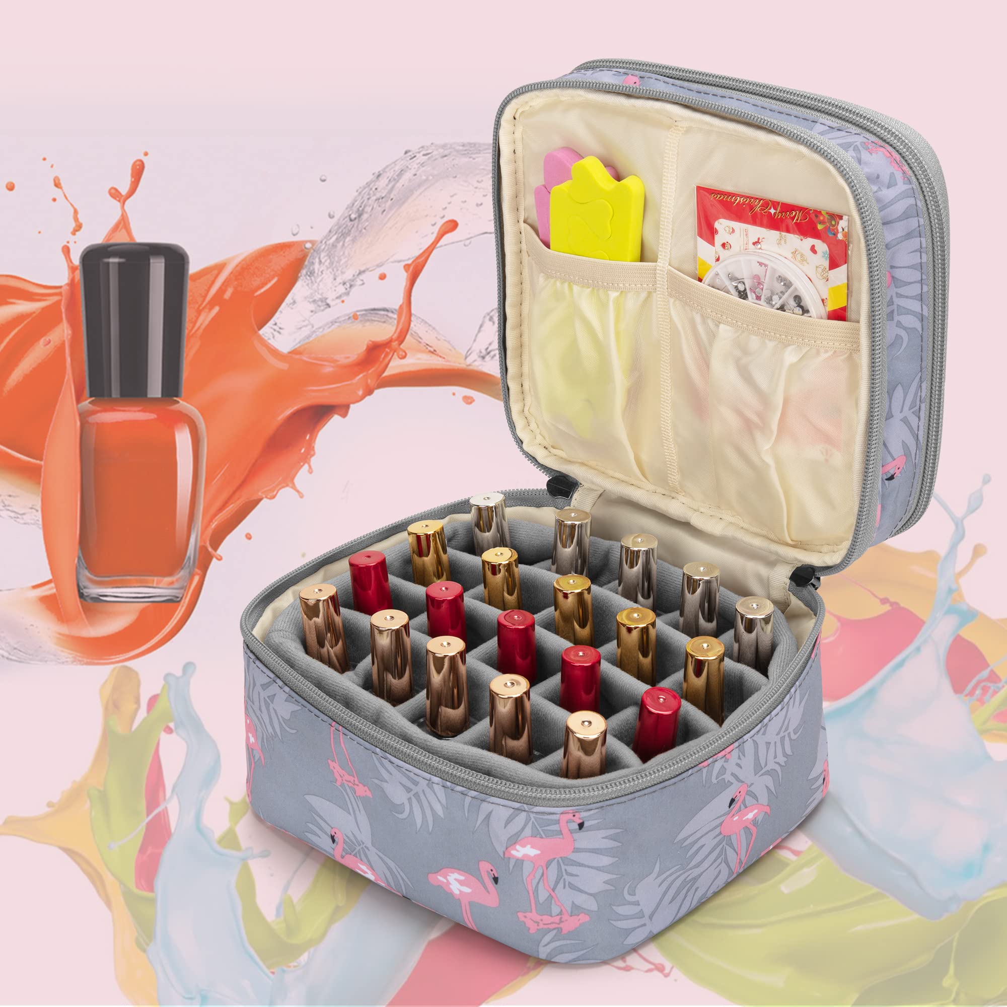LUXJA Nail Polish Carrying Case - Holds 20 Bottles (15ml) - Flamingo, Double-Layer Organizer