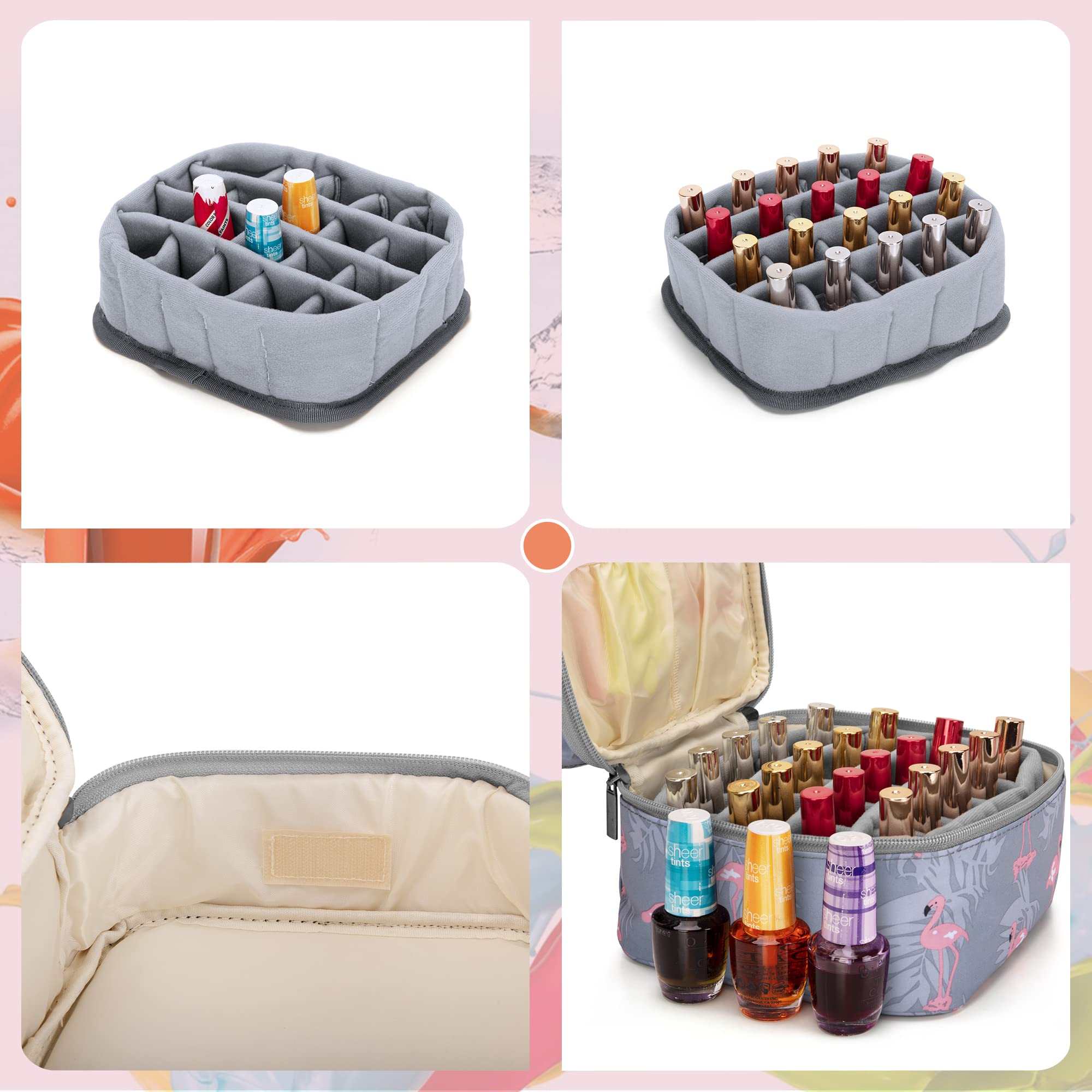 LUXJA Nail Polish Carrying Case - Holds 20 Bottles (15ml) - Flamingo, Double-Layer Organizer