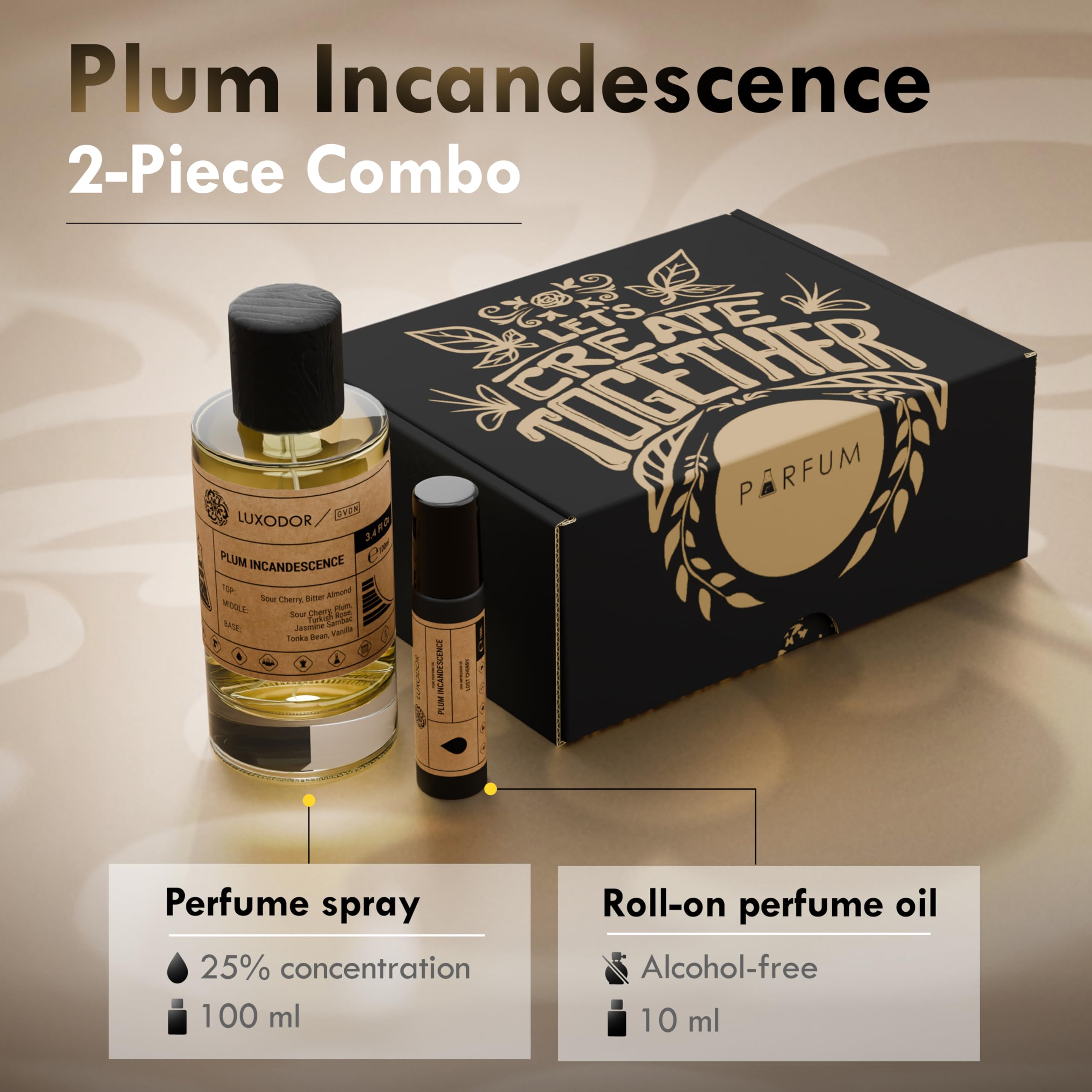 Luxodor Plum Incandescence — Lost Cherry Inspired Unisex Perfume, 100 ml + 10 ml Roll-On Oil