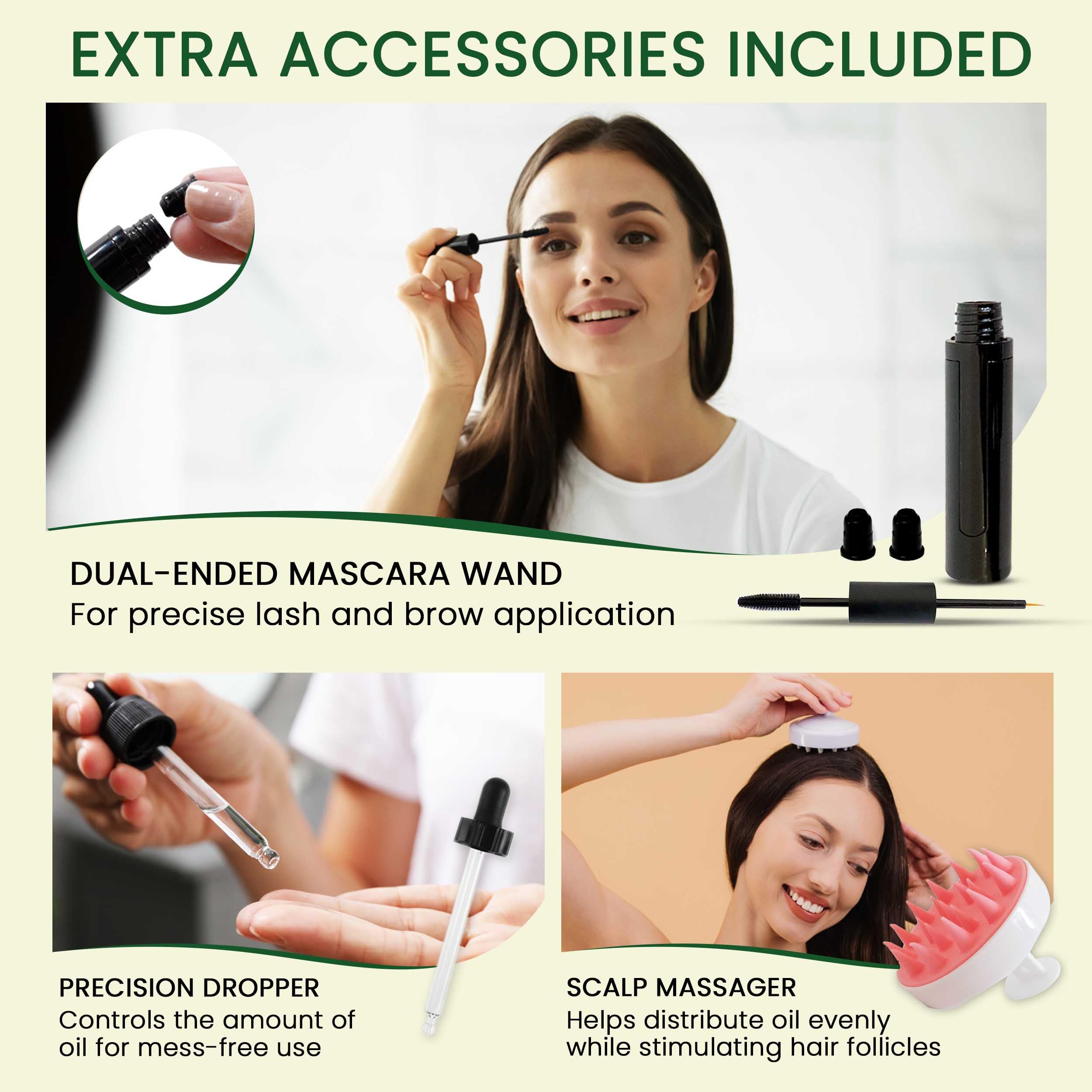 LuxoLook Pure Castor Oil – Cold-Pressed, Hexane-Free 100% Castor Oil for Hair, Skin, Lashes, Brows & Nails | Includes Dropper, Mascara Wand & Scalp Massager