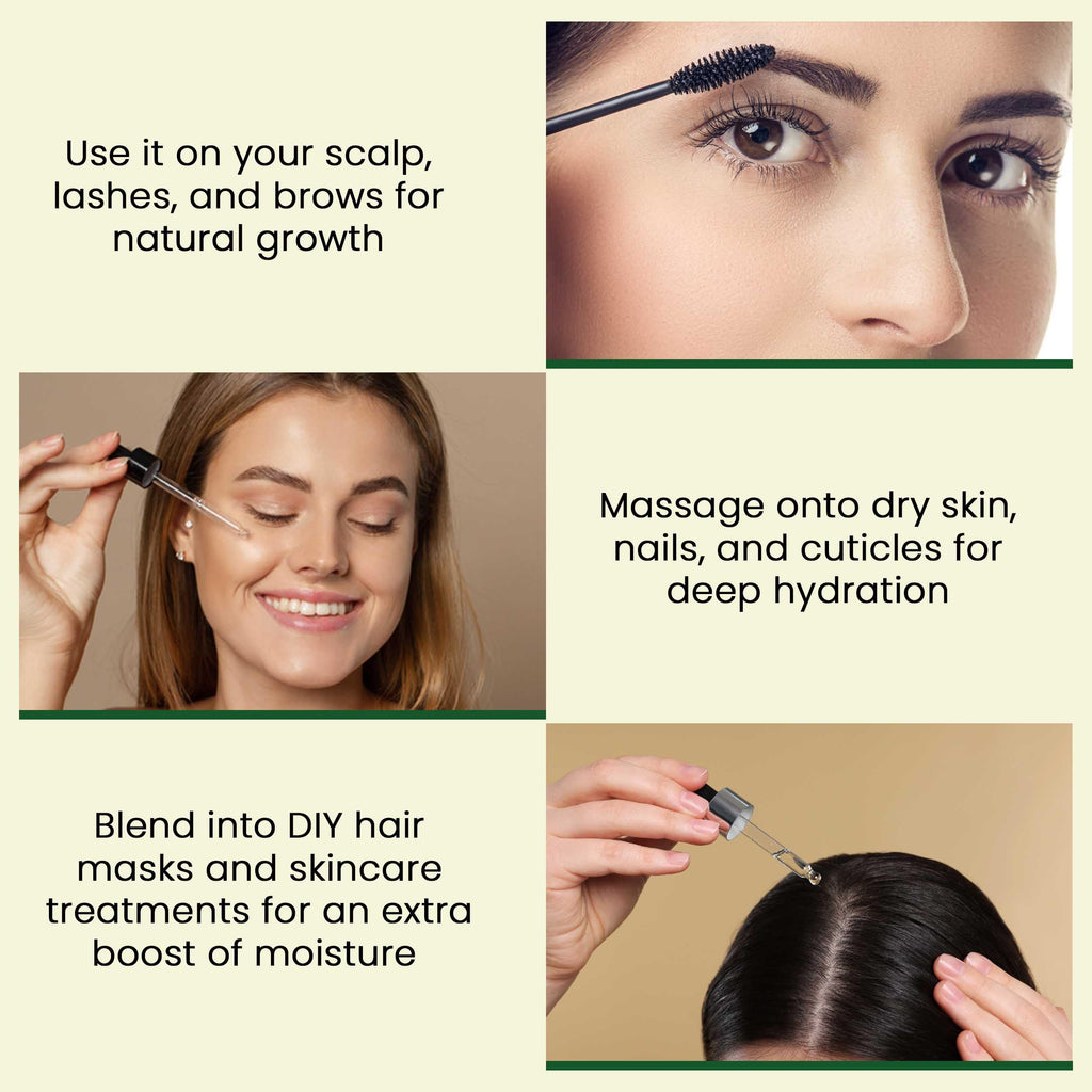 LuxoLook Pure Castor Oil – Cold-Pressed, Hexane-Free 100% Castor Oil for Hair, Skin, Lashes, Brows & Nails | Includes Dropper, Mascara Wand & Scalp Massager
