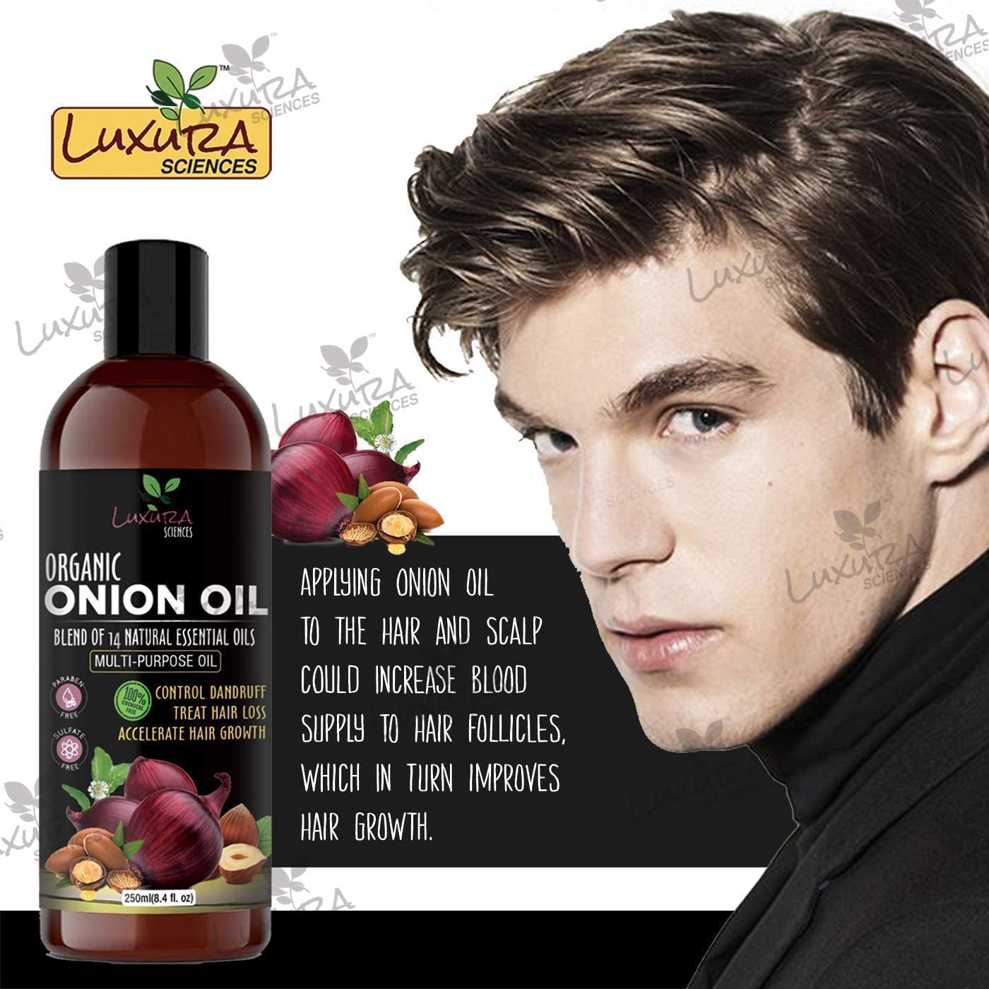 Luxura Sciences Organic Onion Oil | Hair Growth, Dandruff Control & Strong Roots | 8.45 fl oz