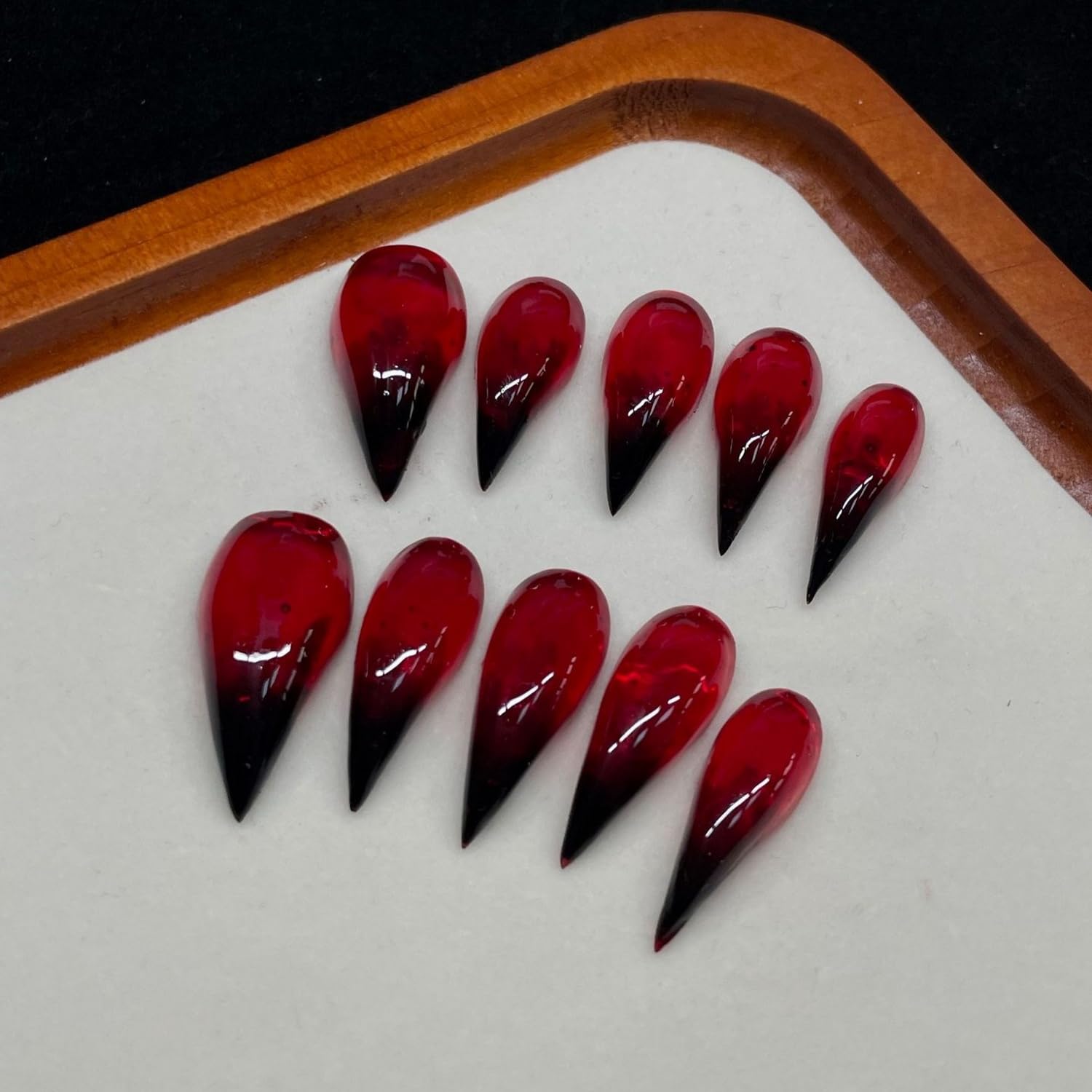 Luxury Handmade Press On Nails - Long Stiletto Eagle Claw in Red Black Gradient