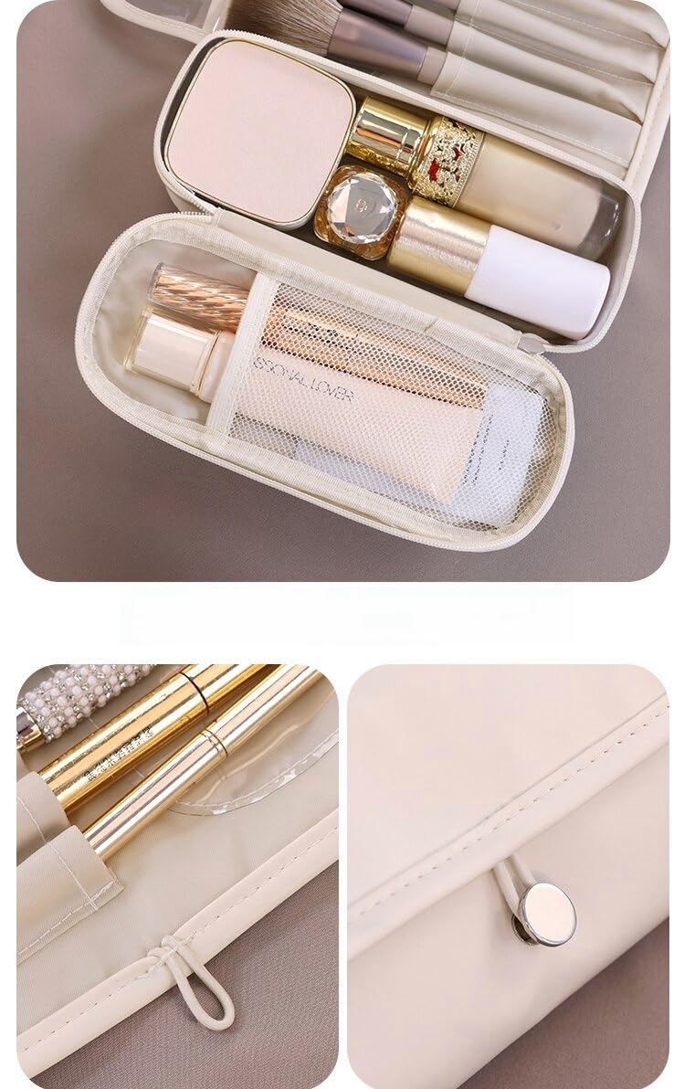 Luxury Leather Makeup Brush Case | Premium Roll-Up Cosmetic Organizer (Rose Pink)