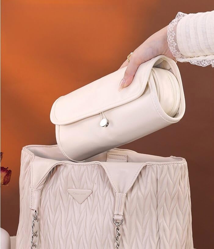 Luxury Leather Makeup Brush Case – Professional Roll-Up Organizer for Travel & Home (White)