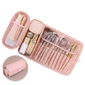 Luxury Leather Makeup Brush Case | Premium Roll-Up Cosmetic Organizer (Rose Pink)