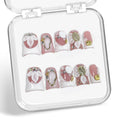 Luxury Press on Nails - Short Duck, 3D Shell & Flower Designs, White French Tip