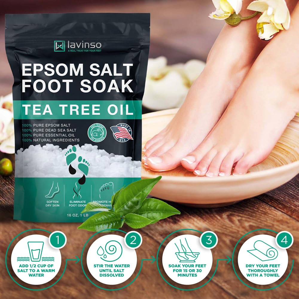 LV LAVINSO Tea Tree Oil Foot Soak with Epsom Salt – Made in USA