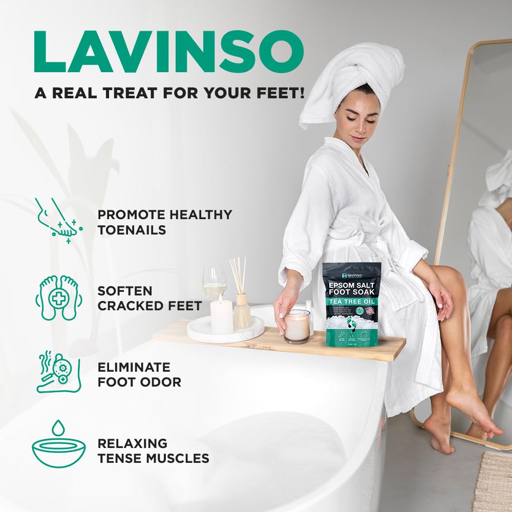 LV LAVINSO Tea Tree Oil Foot Soak with Epsom Salt – Made in USA