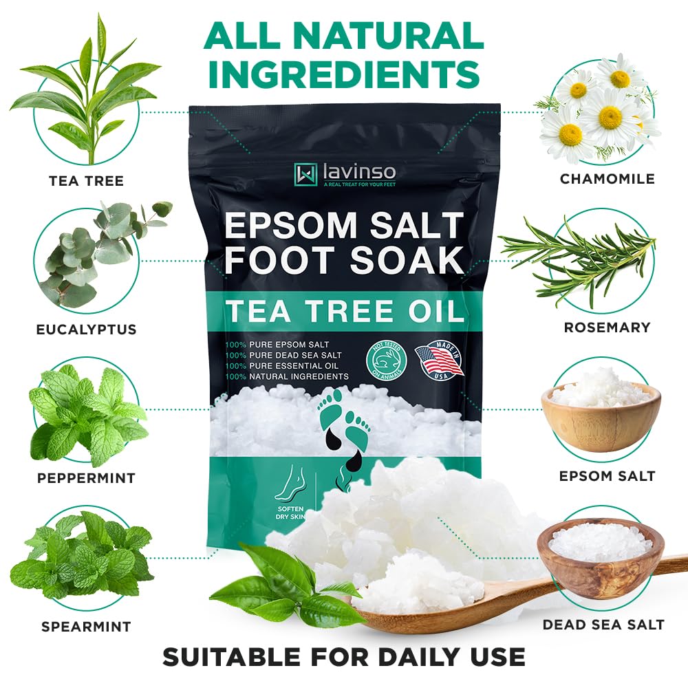 LV LAVINSO Tea Tree Oil Foot Soak with Epsom Salt – Made in USA