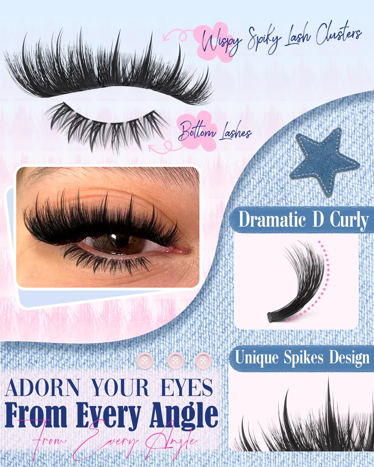 Lvmixwig Wispy Lash Clusters Kit — Spikes & Bottom Lashes, Bond & Seal