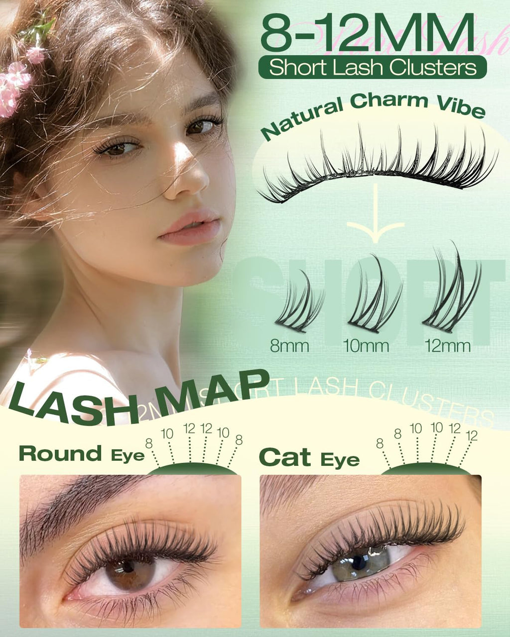 Natural Lash Clusters Kit by Lvmixwig – Short 8-12mm Wispy DIY Lash Extensions