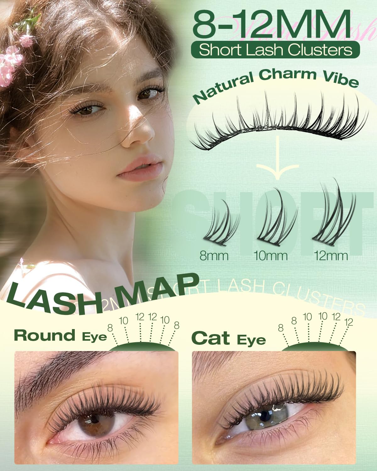 Natural Lash Clusters Kit by Lvmixwig – Short 8-12mm Wispy DIY Lash Extensions