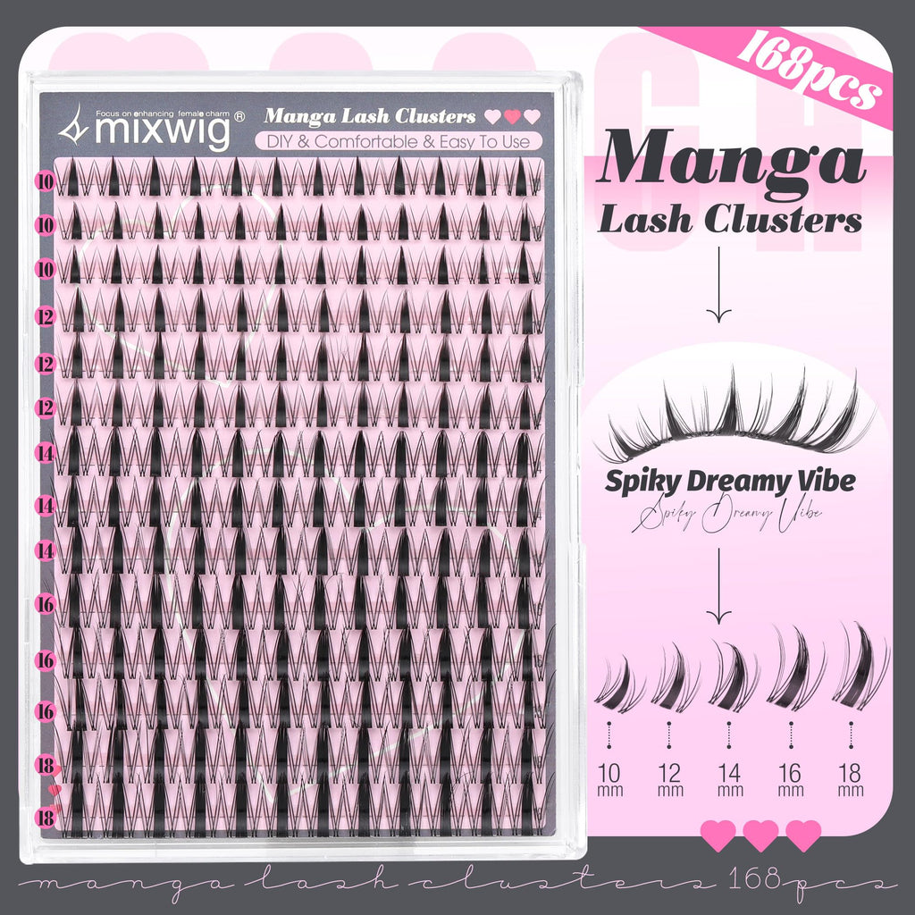 Lvmixwig Manga Lash Clusters – Spiky Anime Lashes (10–18mm)