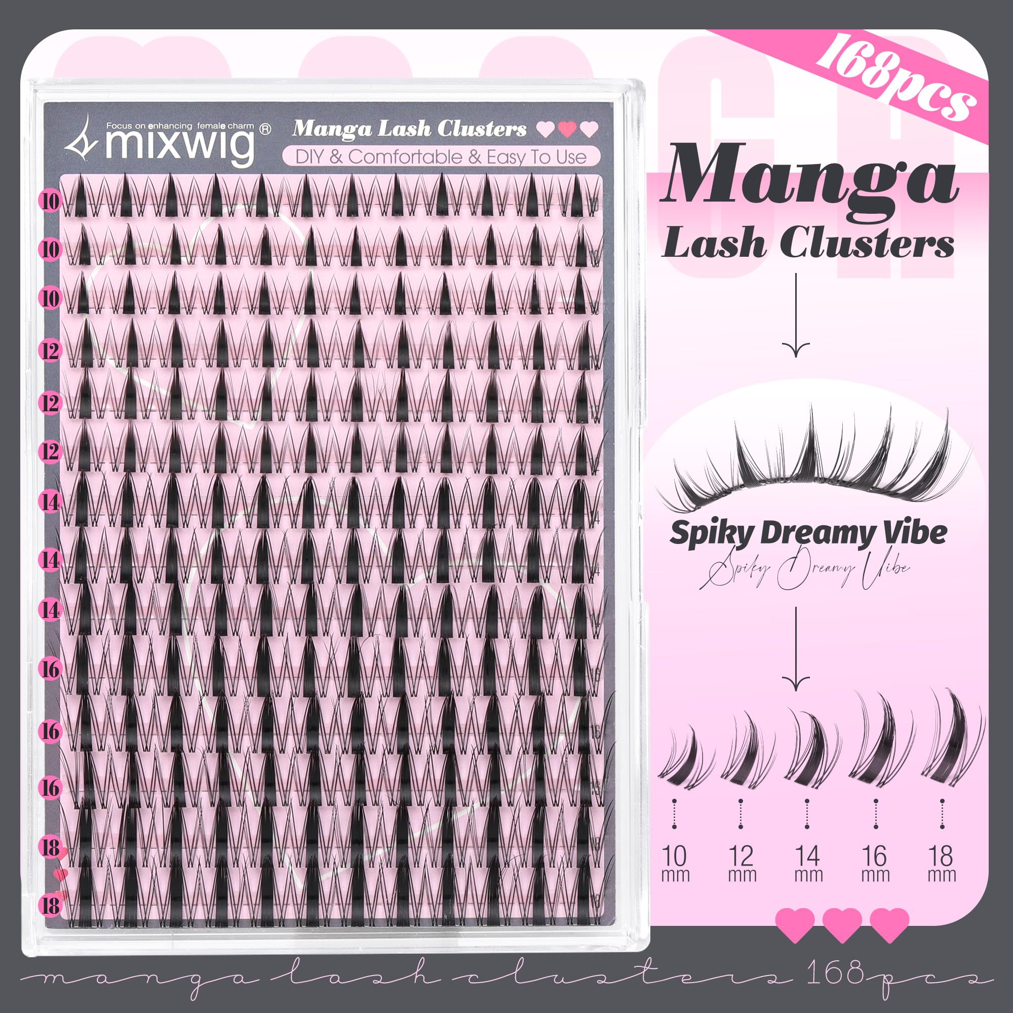 Lvmixwig Manga Lash Clusters – Spiky Anime Lashes (10–18mm)
