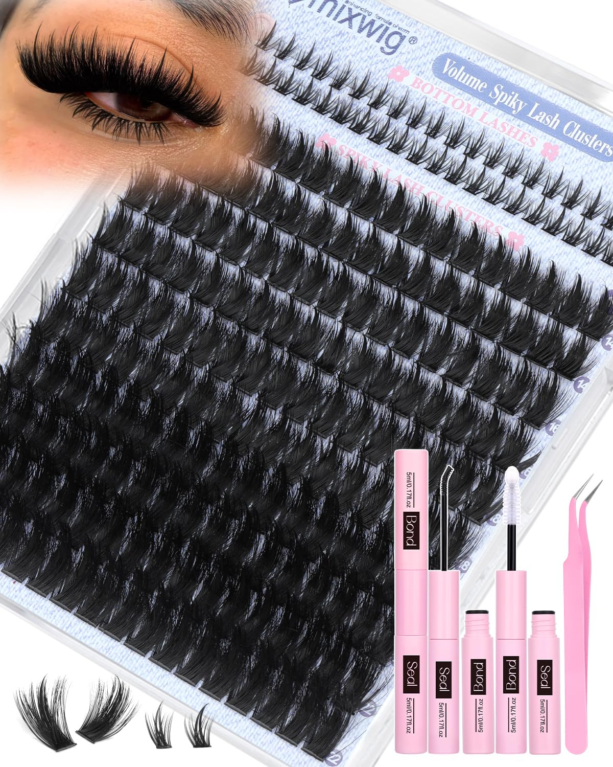 Lvmixwig Wispy Lash Clusters Kit — Spikes & Bottom Lashes, Bond & Seal