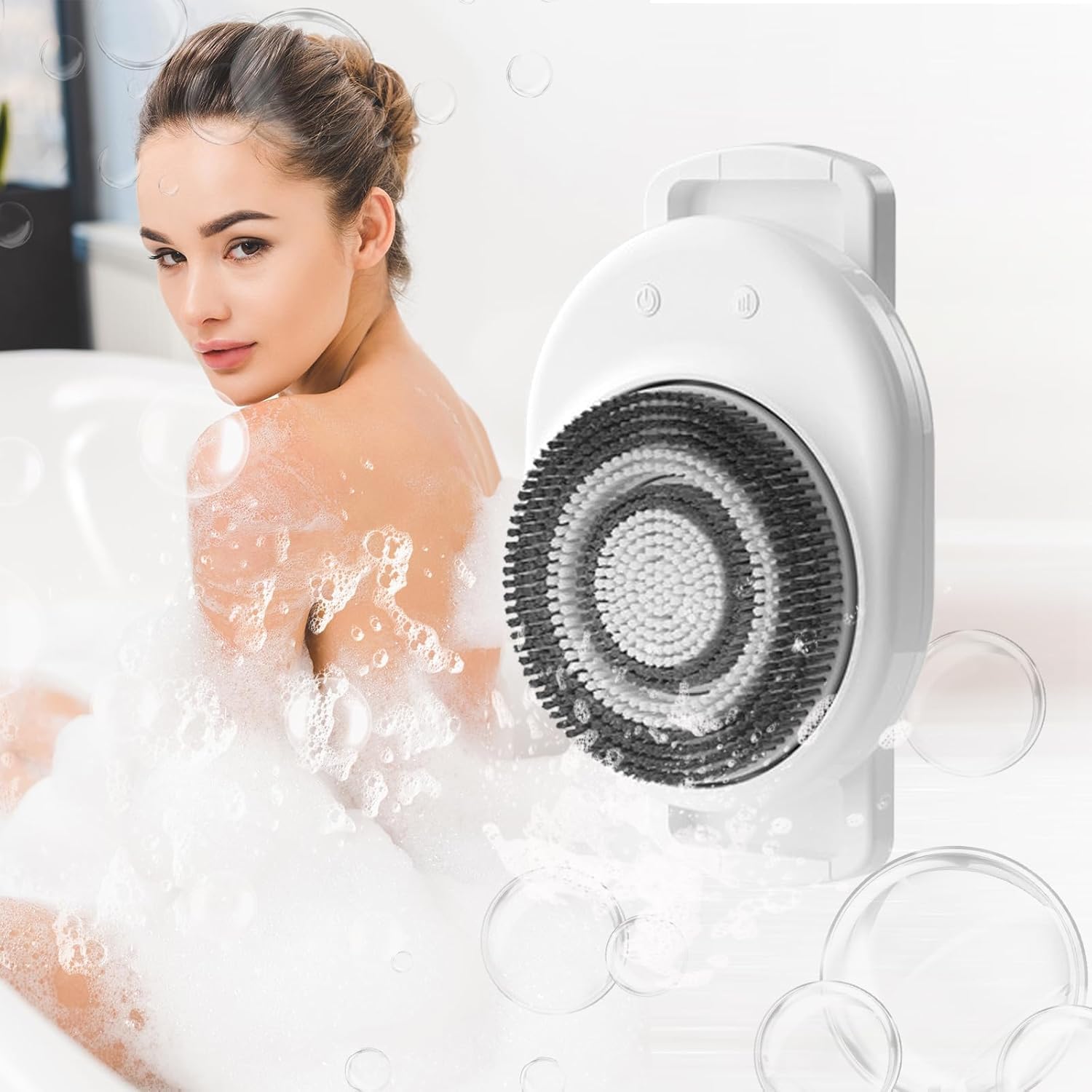 Lvrunben Electric Body Brush – Wall-Mmounted Back Scrubber with 3 Spin Heads, IPX7 Waterproof (8.5x13.6in)