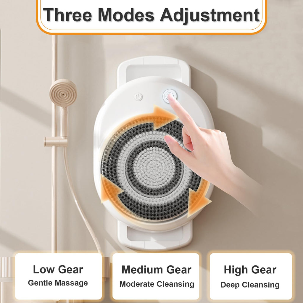Lvrunben Electric Body Brush – Wall-Mmounted Back Scrubber with 3 Spin Heads, IPX7 Waterproof (8.5x13.6in)