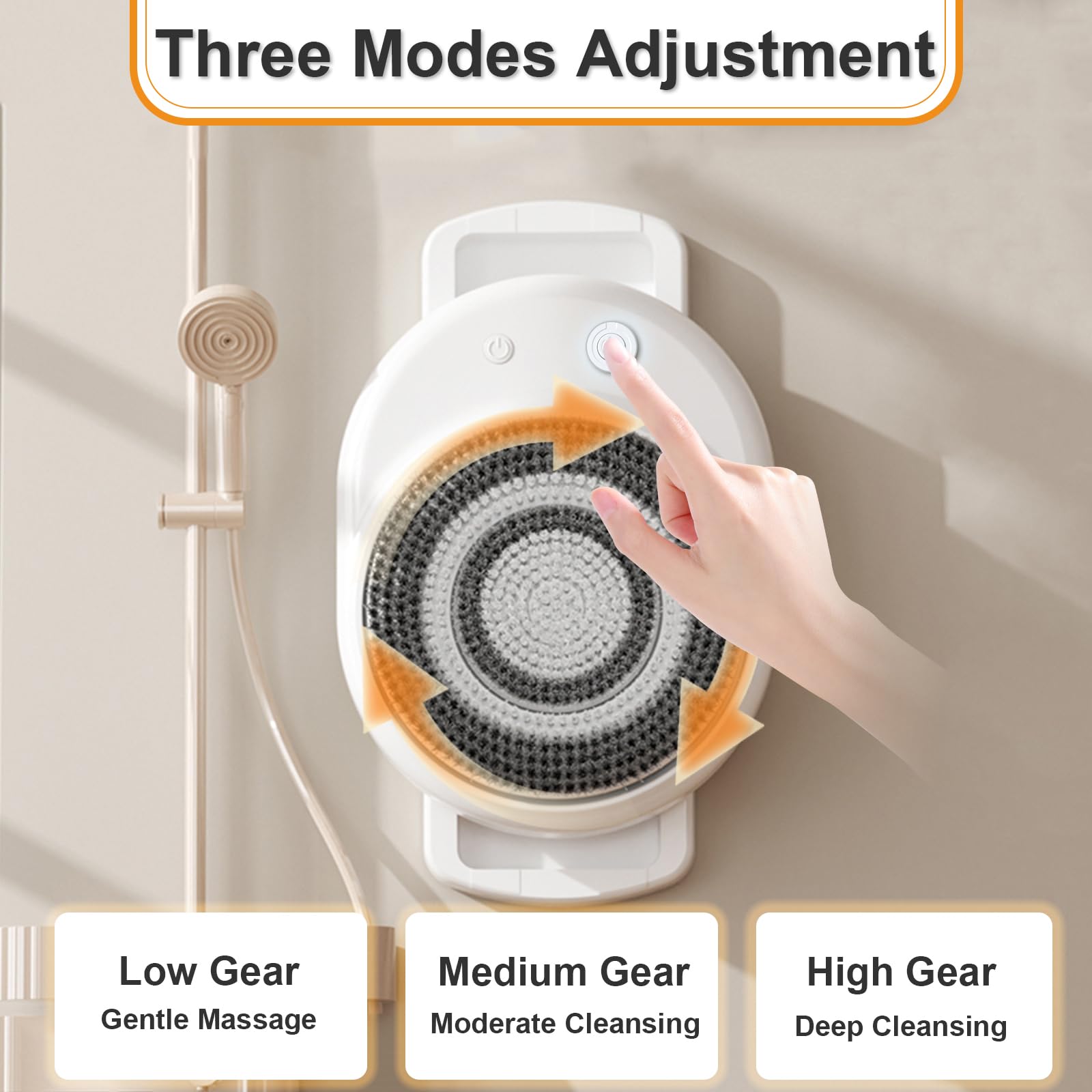 Lvrunben Electric Body Brush – Wall-Mmounted Back Scrubber with 3 Spin Heads, IPX7 Waterproof (8.5x13.6in)