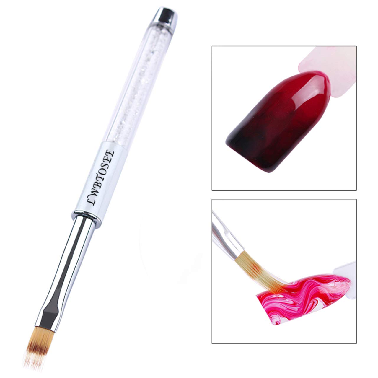 LWBTOSEE 2pcs Ombre Nail Brush Set – Rhinestone Handle for Gradient Nail Art, Gel & Polish