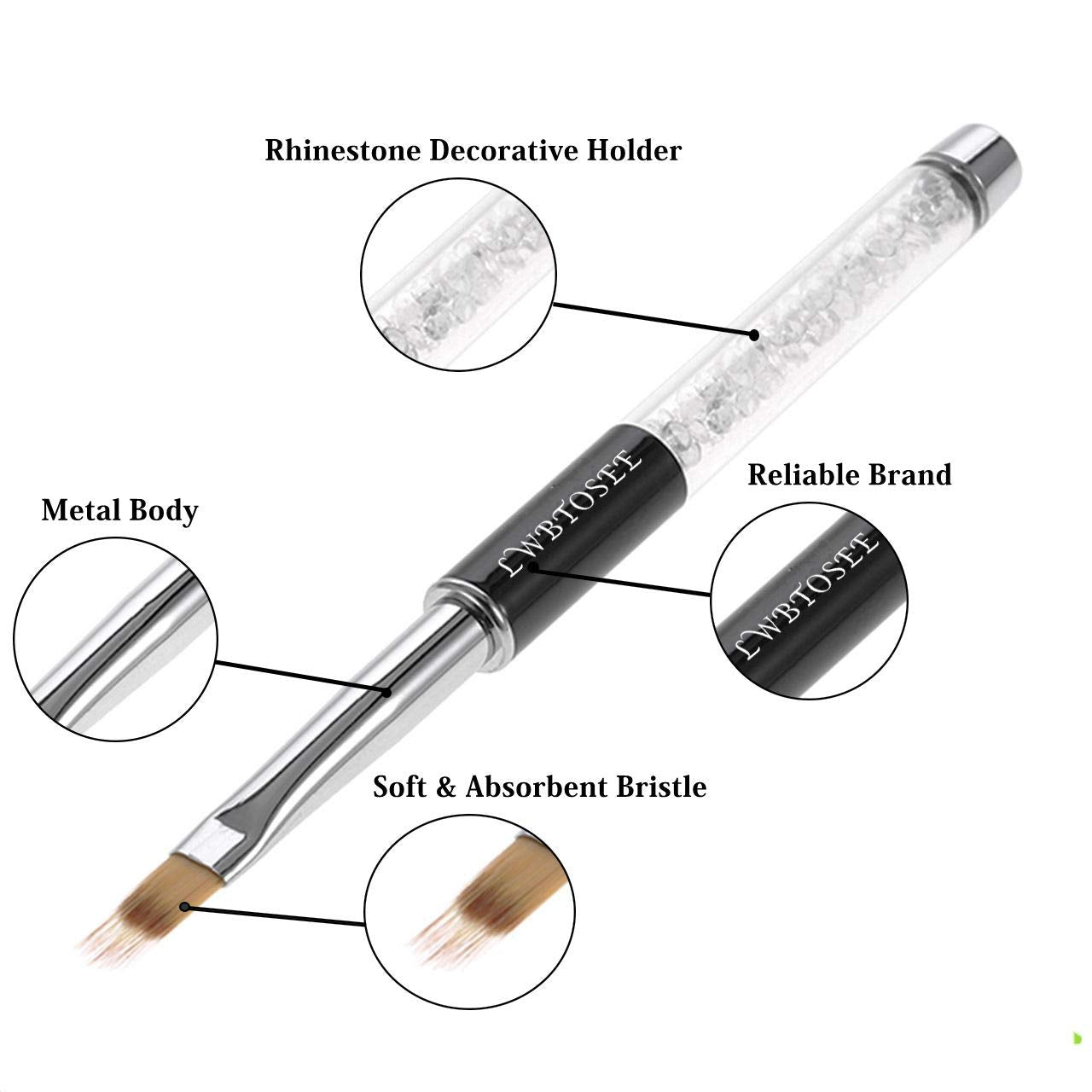 LWBTOSEE 2pcs Ombre Nail Brush Set – Rhinestone Handle for Gradient Nail Art, Gel & Polish