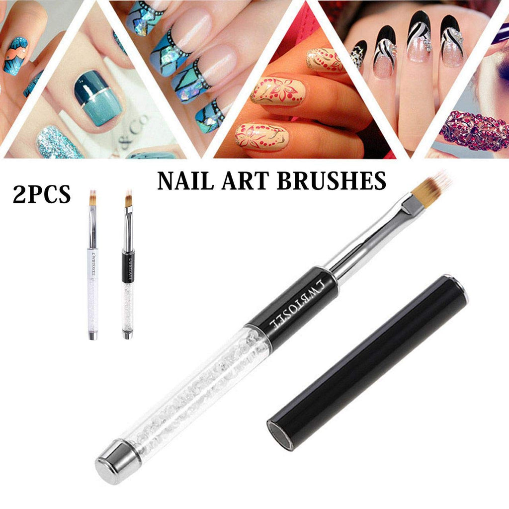 LWBTOSEE 2pcs Ombre Nail Brush Set – Rhinestone Handle for Gradient Nail Art, Gel & Polish