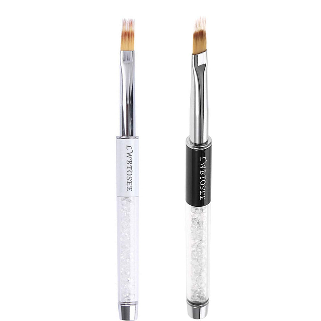 LWBTOSEE 2pcs Ombre Nail Brush Set – Rhinestone Handle for Gradient Nail Art, Gel & Polish