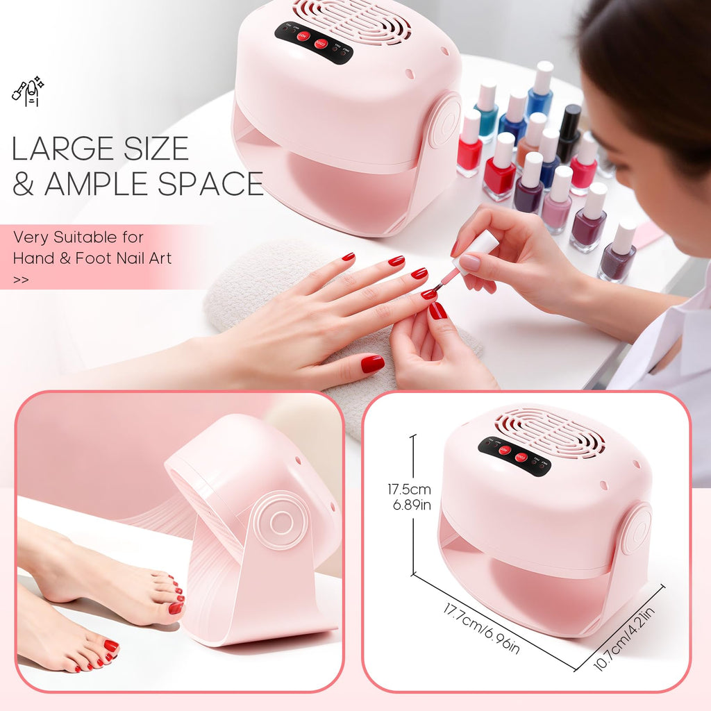 LXIANGN Nail Fan Dryer — Adjustable Wind, 100° Rotatable Head, Safe Hot & Cool Air for Regular Polish