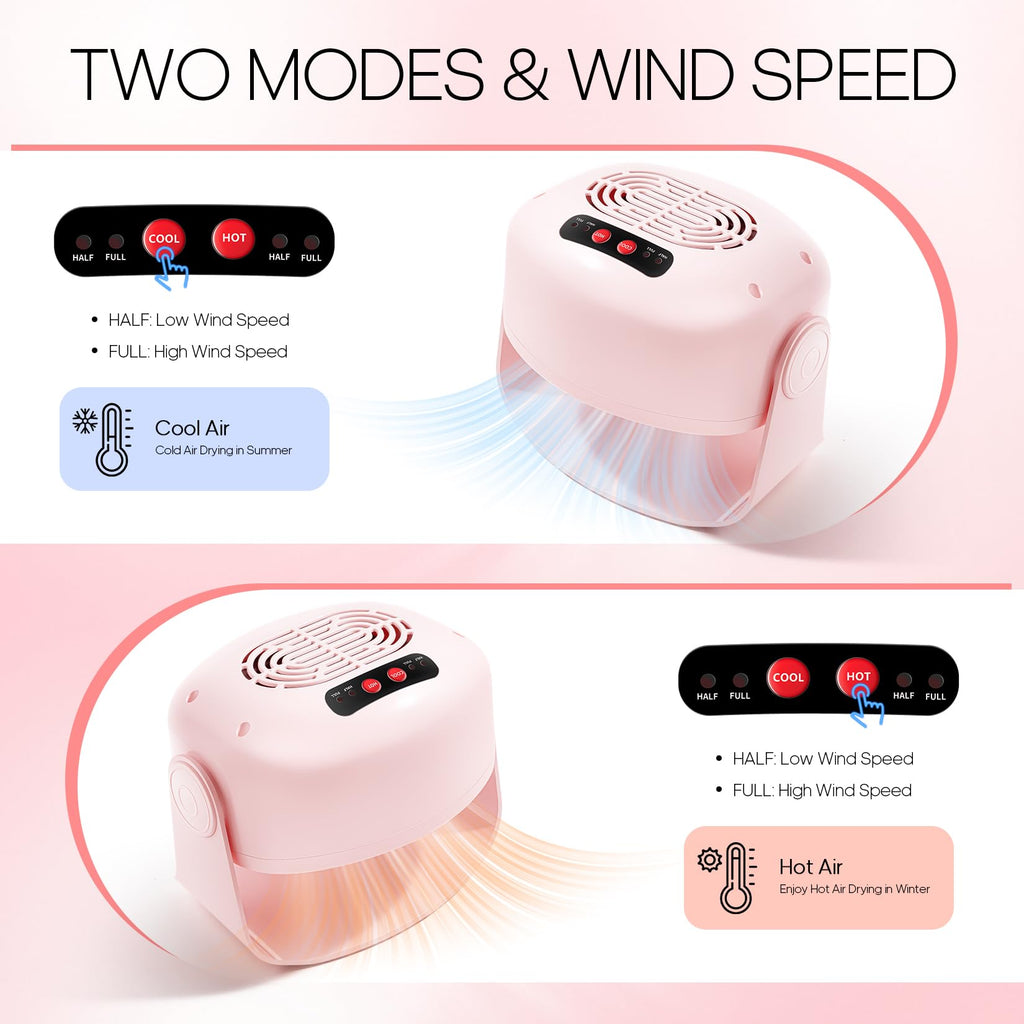 LXIANGN Nail Fan Dryer — Adjustable Wind, 100° Rotatable Head, Safe Hot & Cool Air for Regular Polish