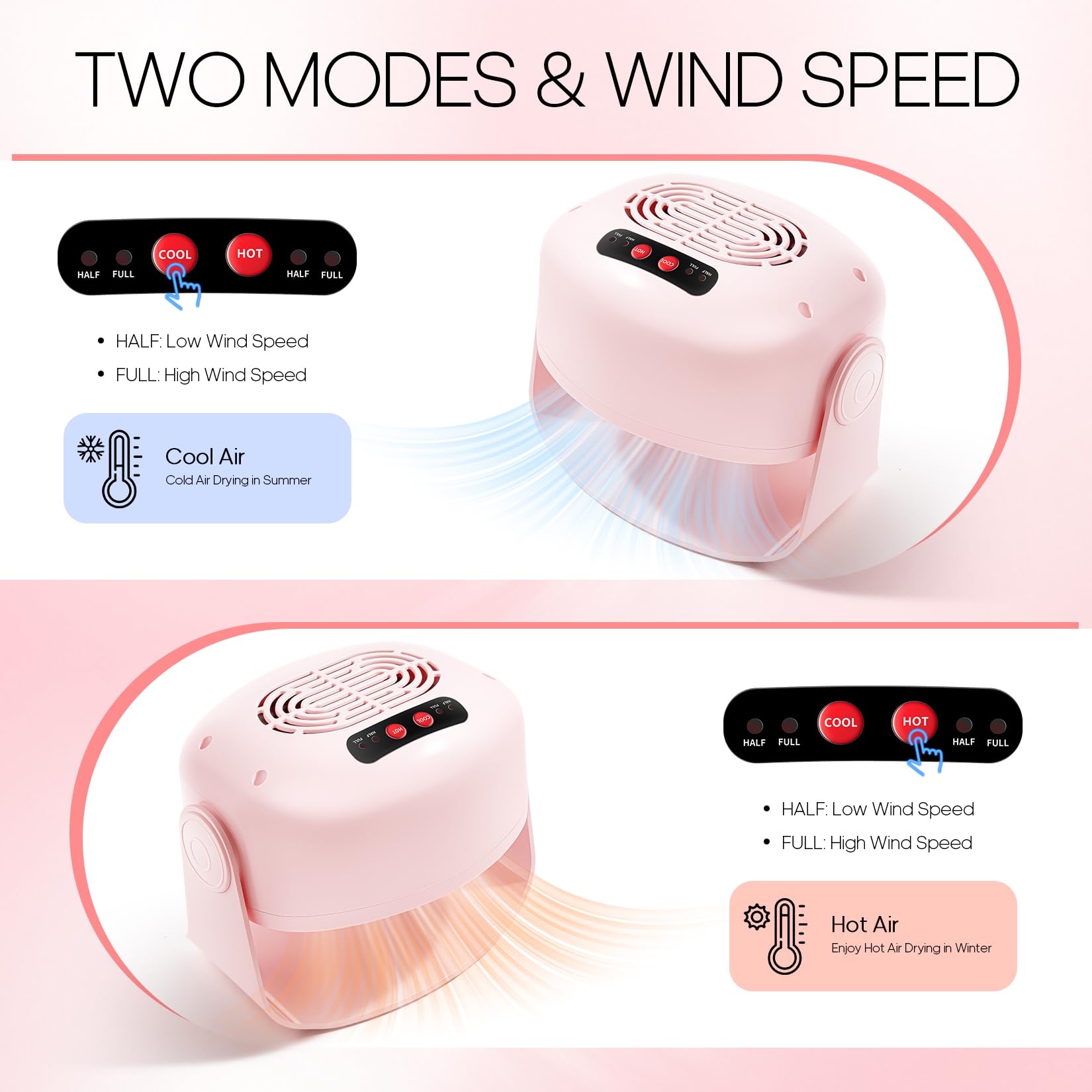 LXIANGN Nail Fan Dryer — Adjustable Wind, 100° Rotatable Head, Safe Hot & Cool Air for Regular Polish
