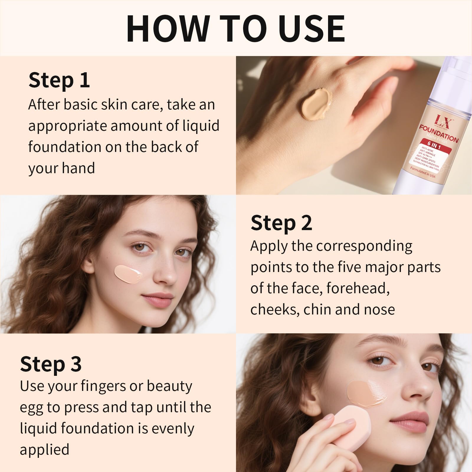 LXSKN 6-in-1 Matte Foundation with 1% Hyaluronic Acid – Shade 108 Light | All Skin Types
