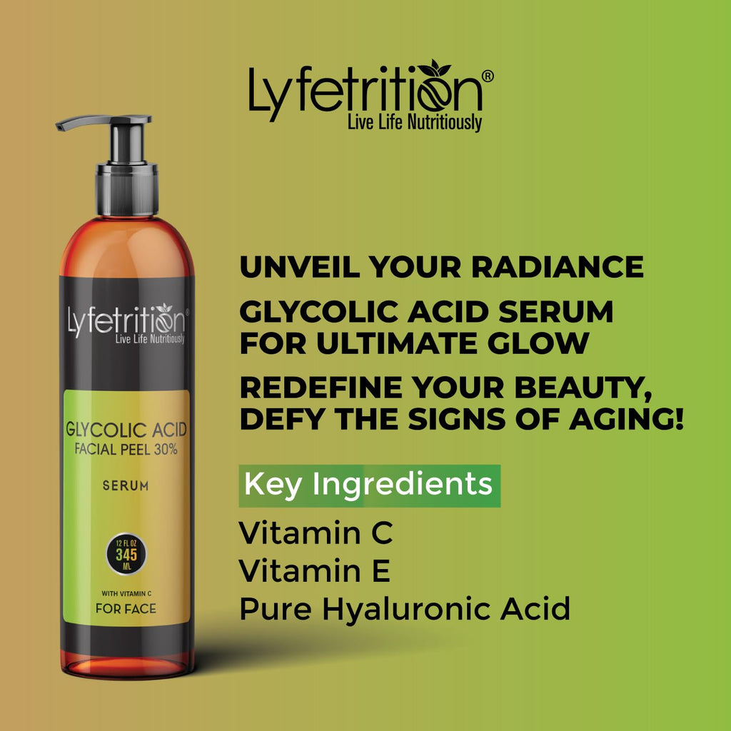 Lyfetrition Glycolic 30% Renewal Serum with Vitamins C & E – Brightening & Exfoliating (12 oz)