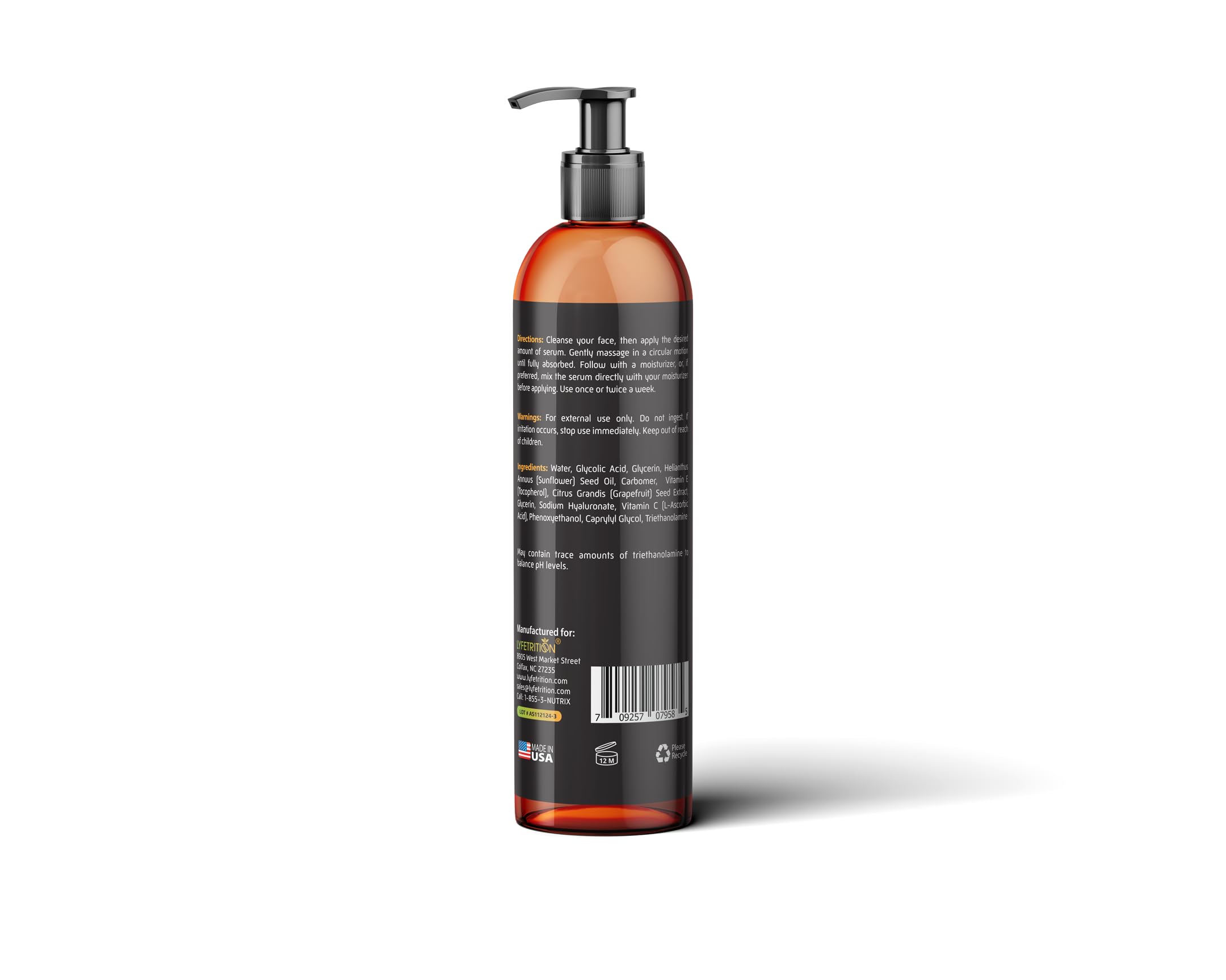 Lyfetrition Glycolic 30% Renewal Serum with Vitamins C & E – Brightening & Exfoliating (12 oz)