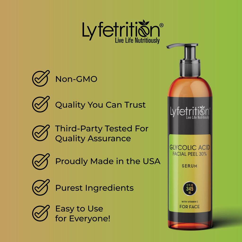 Lyfetrition Glycolic 30% Renewal Serum with Vitamins C & E – Brightening & Exfoliating (12 oz)