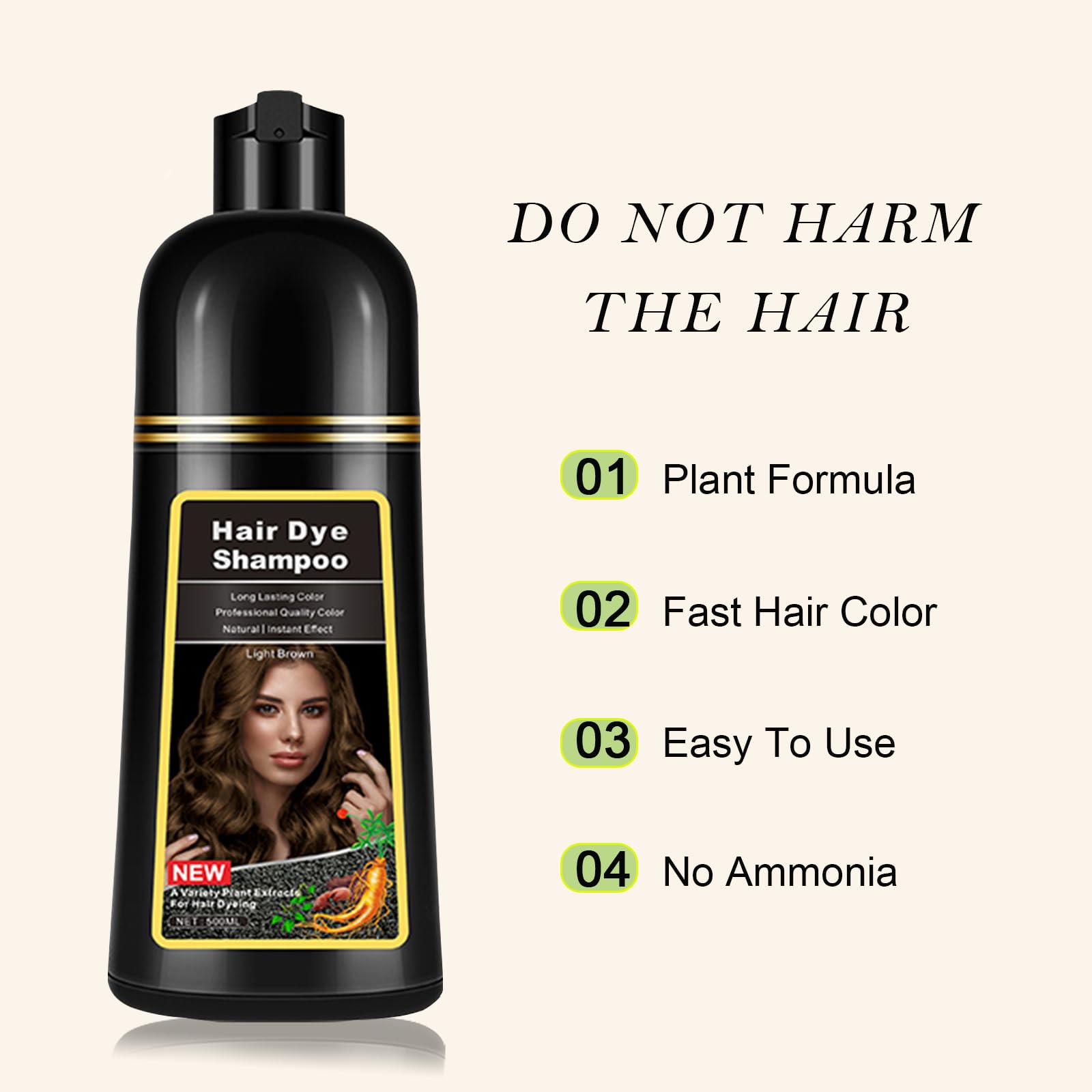 Lymznus Instant Light Brown Hair Dye Shampoo 3 in 1 – Herbal Coffee Color for Men & Women (500 ml)