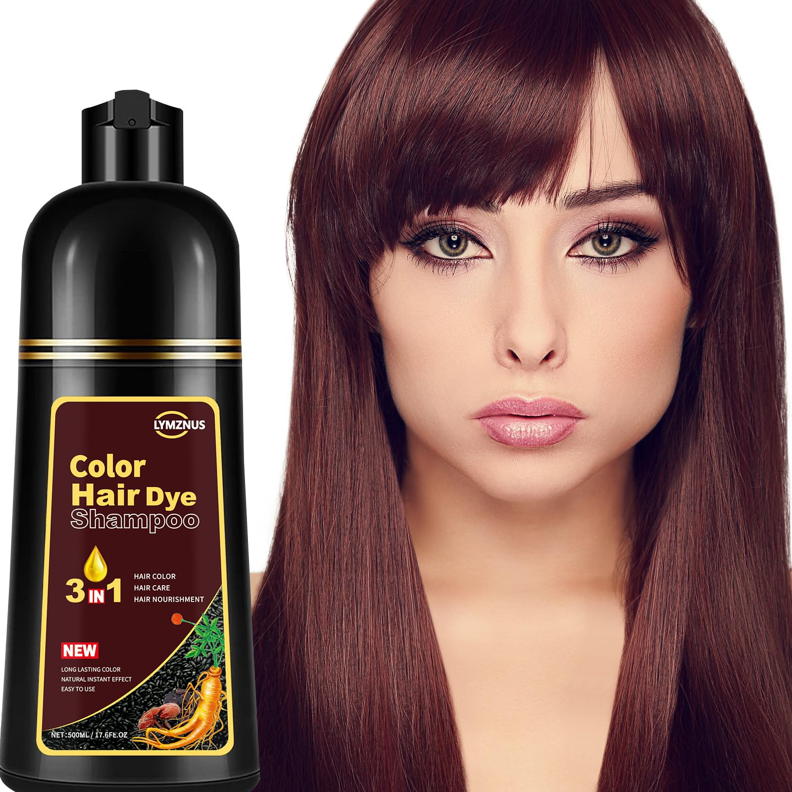 Lymznus Cherry Brown 3-in-1 Hair Color Shampoo (500ml) – Easy At-Home Dye