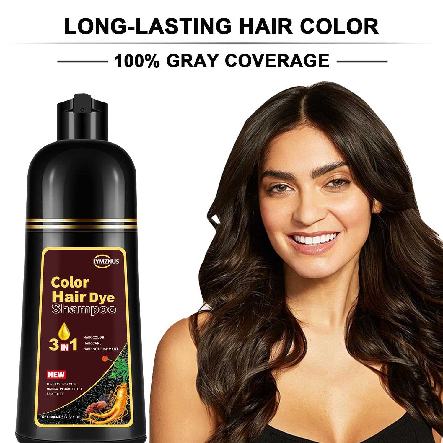 Lymznus Dark Chocolate Hair Dye Shampoo 3-in-1 for Gray Coverage | 500ml