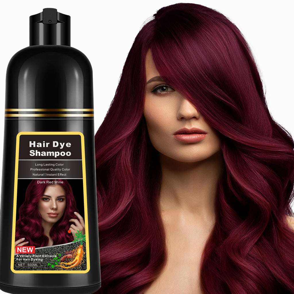 lymznus Instant Dark Wine Red Hair Dye Shampoo 3 in 1 for Gray Hair – At-Home Color, 17.6 fl oz