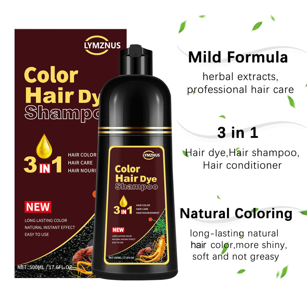 Lymznus Instant Chestnut Hair Color Shampoo – 3-in-1 Chestnut Brown Dye, 500ml