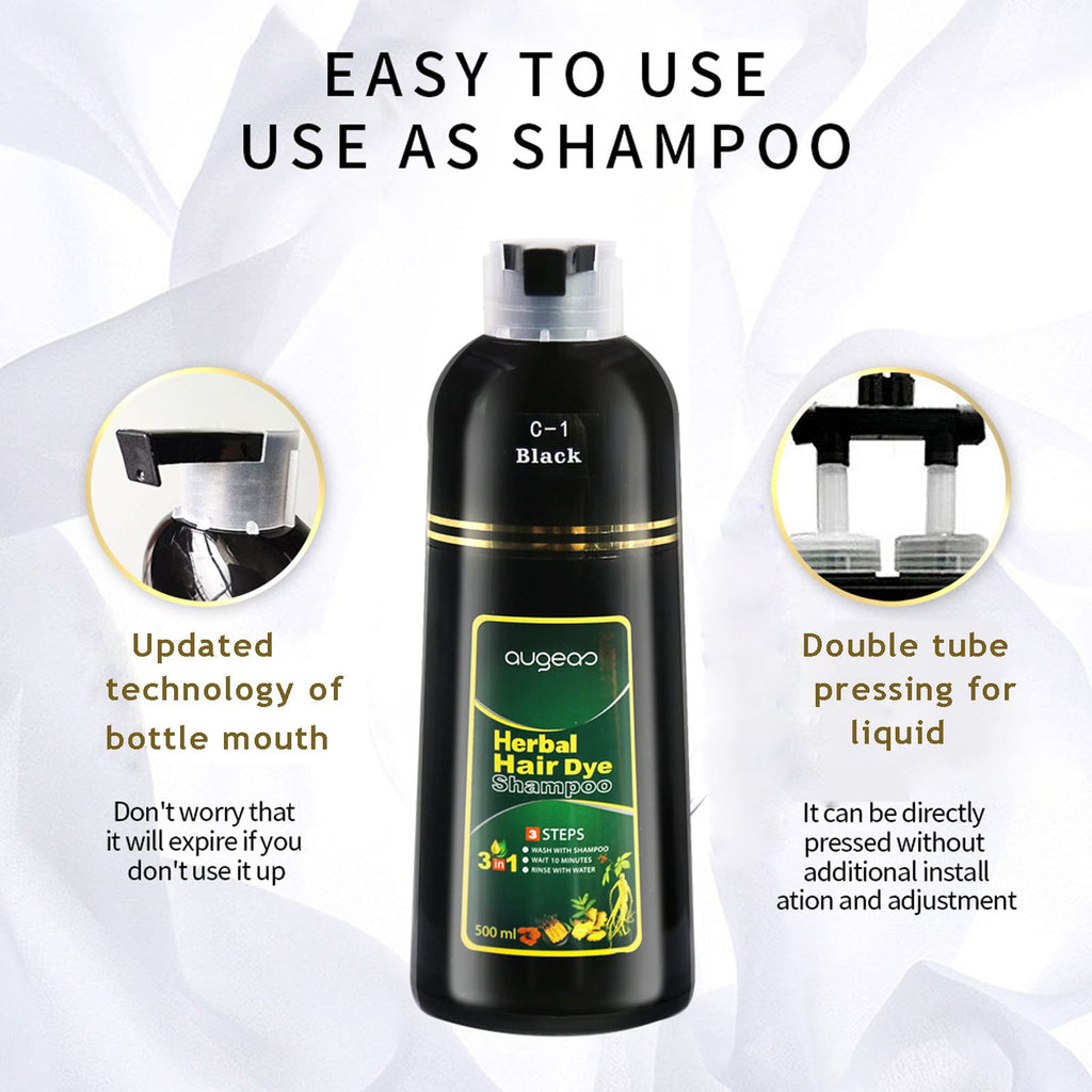 lymznus Natural Black Hair Color Shampoo for Gray Coverage - 3-in-1 Herbal Dye, 500ml