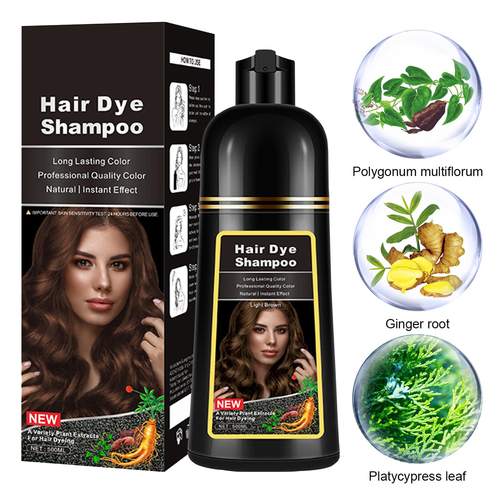 Lymznus Instant Light Brown Hair Dye Shampoo 3 in 1 – Herbal Coffee Color for Men & Women (500 ml)