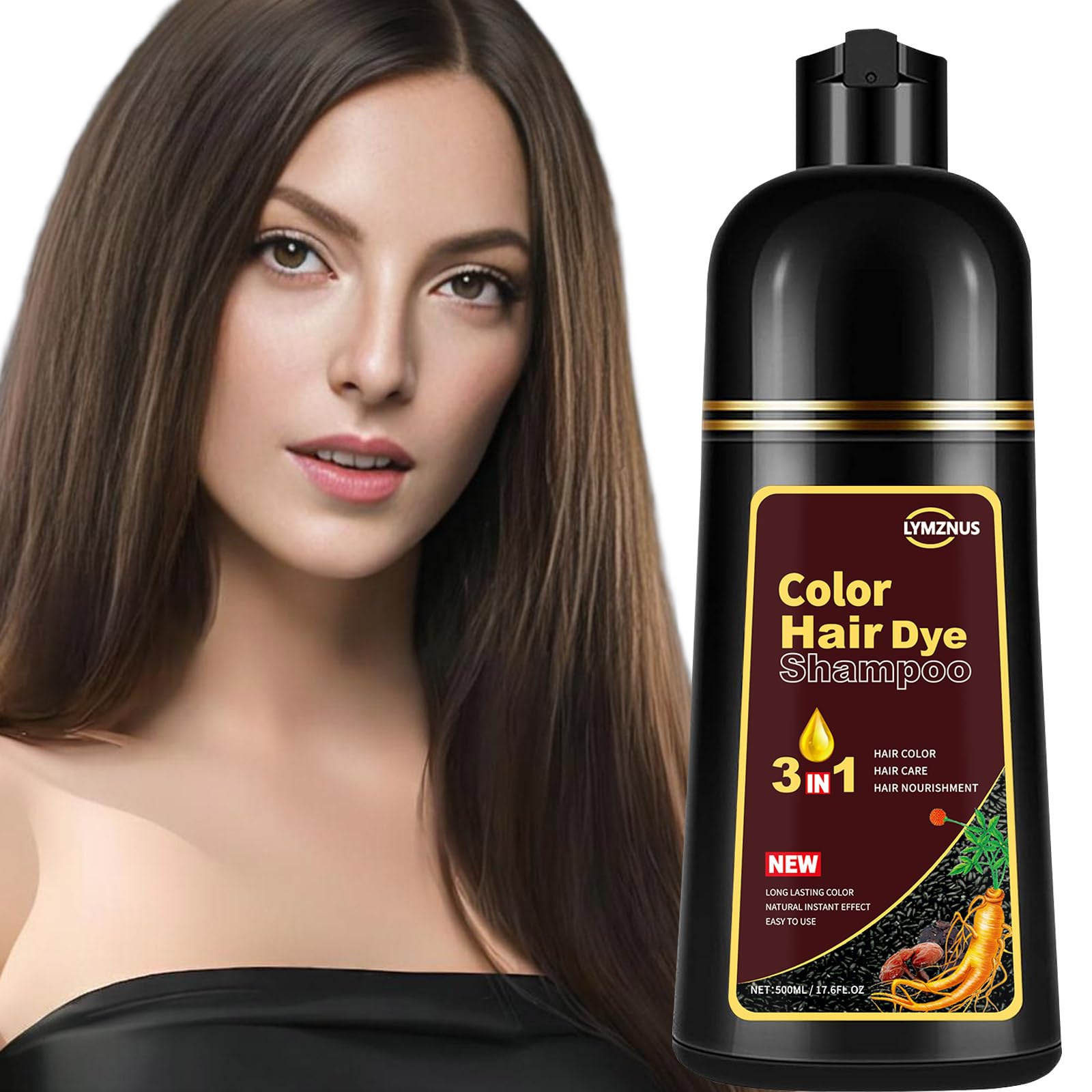 Lymznus Light Brown Hair Dye Shampoo – 3 in 1 Herbal Color, 500ml