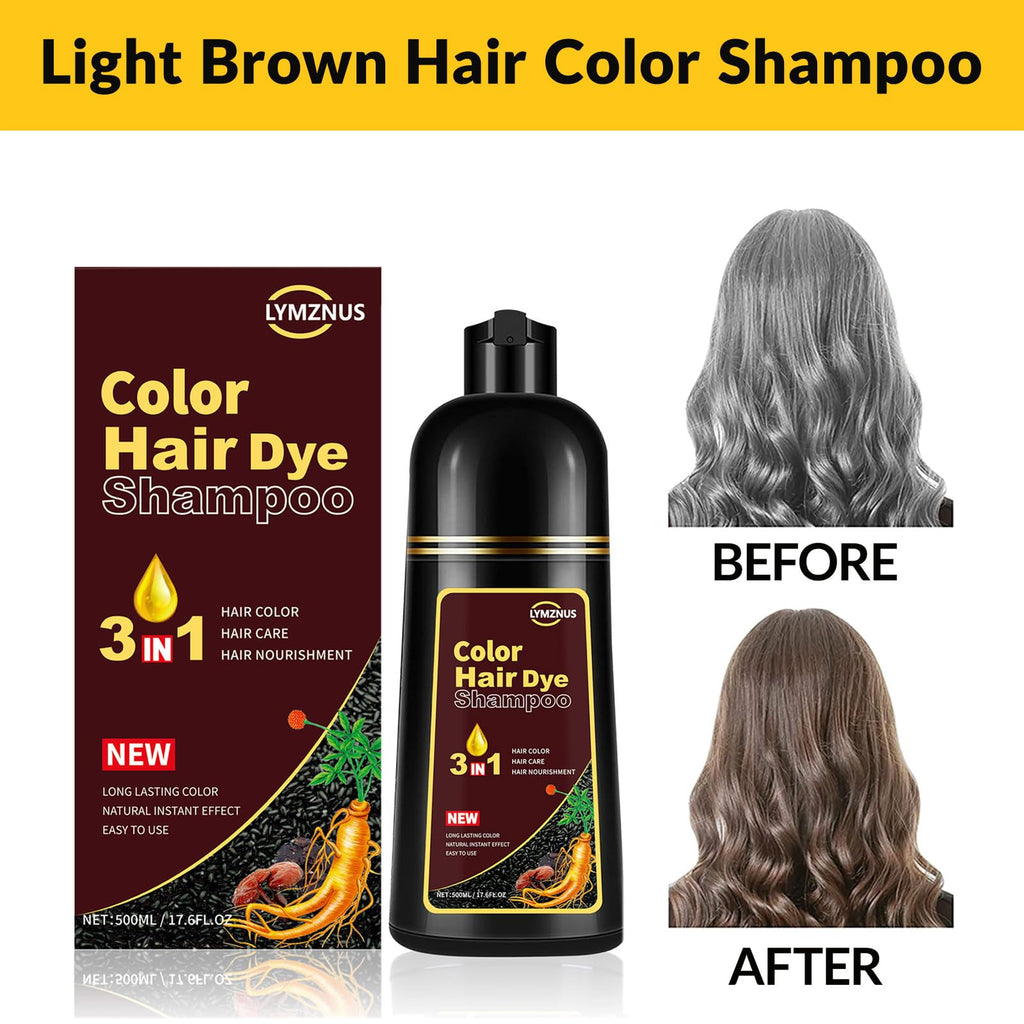 Lymznus Light Brown Hair Dye Shampoo – 3 in 1 Herbal Color, 500ml