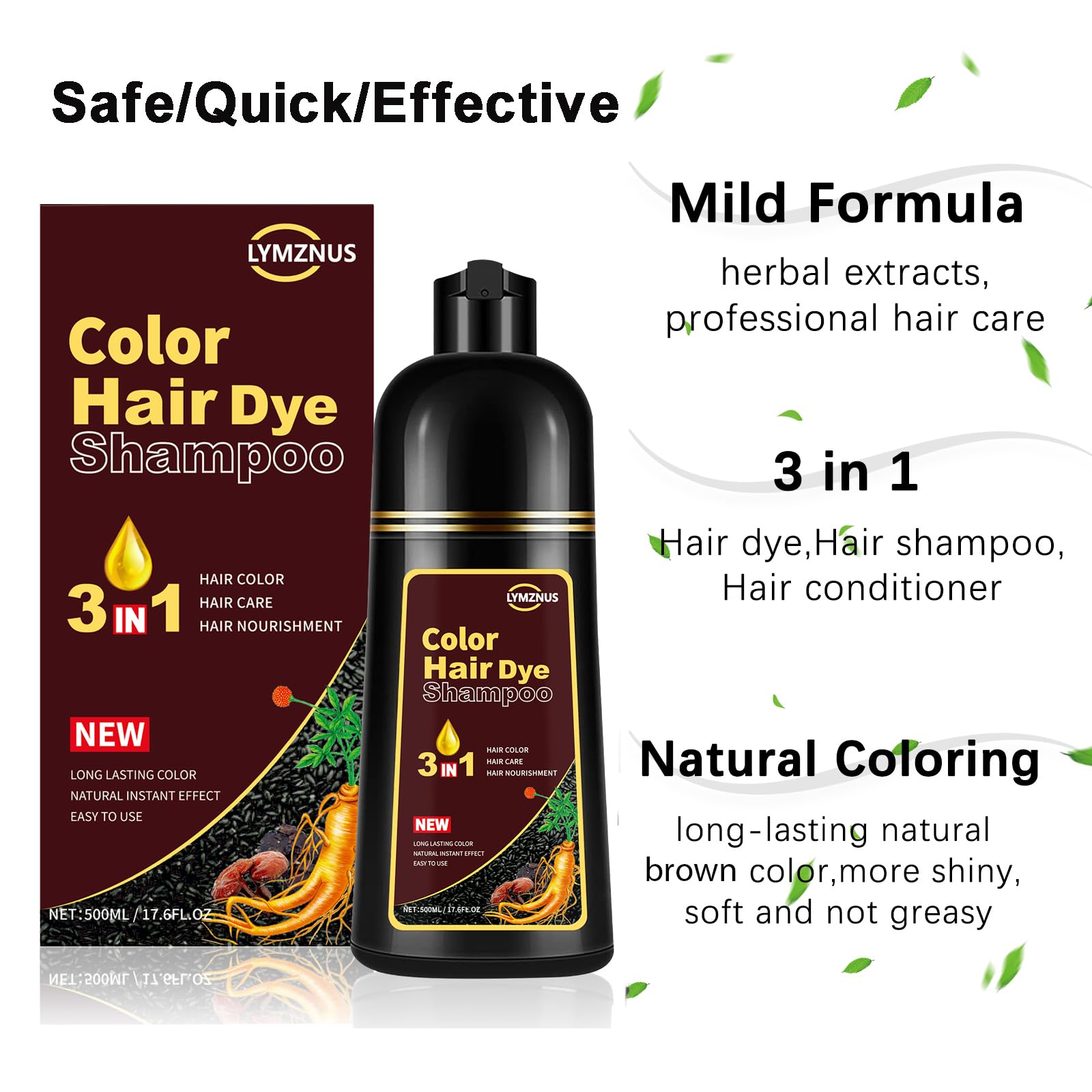 Lymznus Light Brown Hair Dye Shampoo – 3 in 1 Herbal Color, 500ml