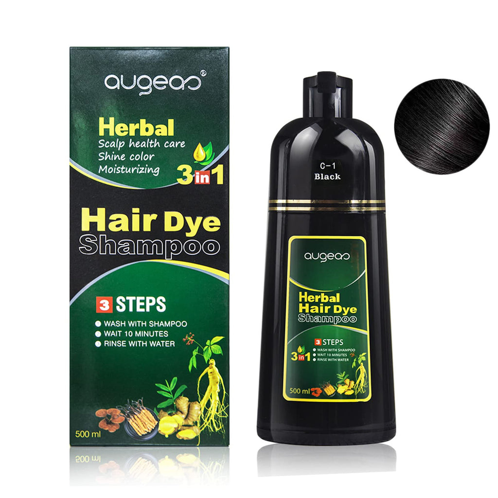 lymznus Natural Black Hair Color Shampoo for Gray Coverage - 3-in-1 Herbal Dye, 500ml